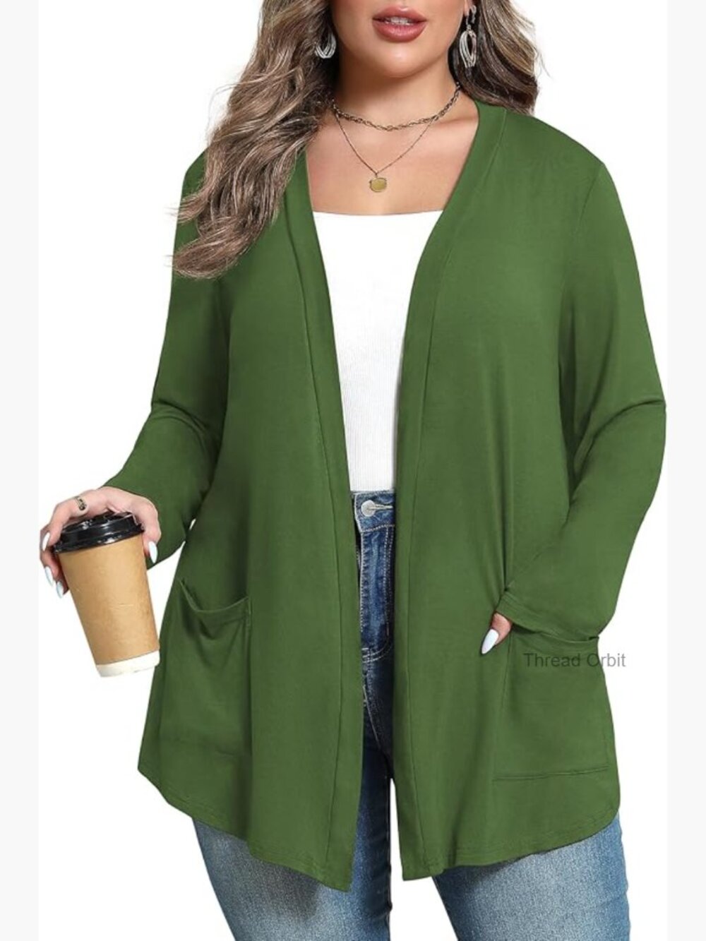 Plus Size Open Front Cardigan with Pockets Lightweight Long Sleeve